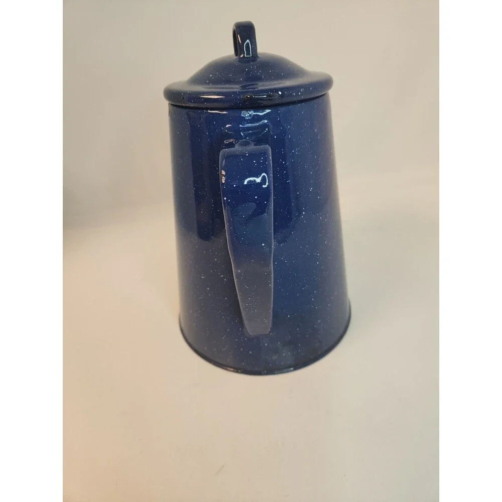 Enamel Coffee Pot Perculator 8 Cup Camp Coffee Pot Blue Speckled Enamel insert